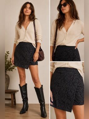 Madewell Lace Overlay Wrap-Front Mini Skirt | Fully Lined |‎ Size 10